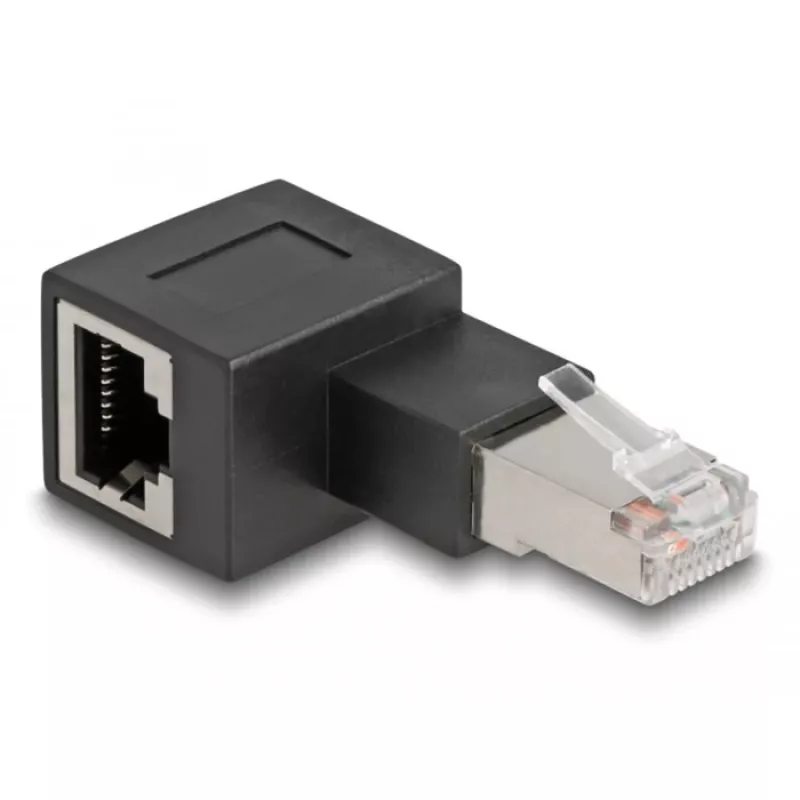 DeLOCK RJ45 plug to RJ45 jack Adapter Cat.6A 90° left angled Black