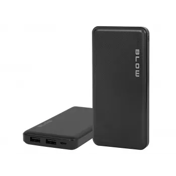 Portable power bank BLOW PB10A 10000mAh polymer battery, 2x USB-A outputs, 22.5W total, Micro‑USB input, black