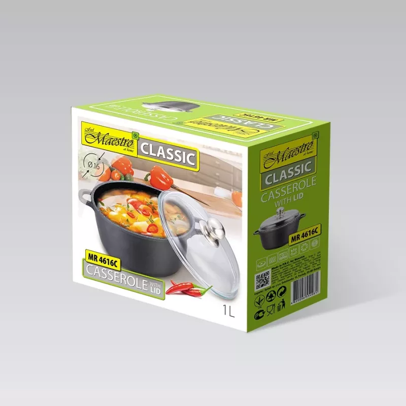 Maestro MR-4616C Pot with lid 16 cm 1 l Black