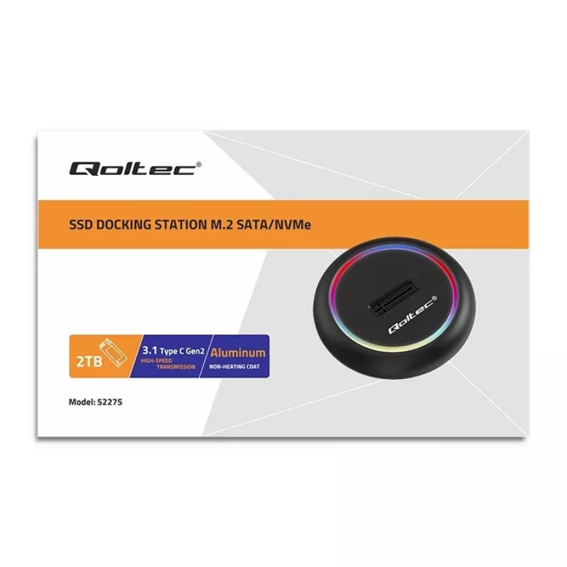 Qoltec 52275 M.2 SSD drive docking station, SATA/NVMe, USB-C