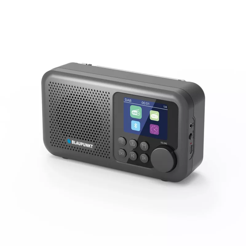 Clock radio BLAUPUNKT DR8BK — digital alarm clock with FM/DAB+, Bluetooth 5.3, 2W, 1800 mAh, USB charging, black