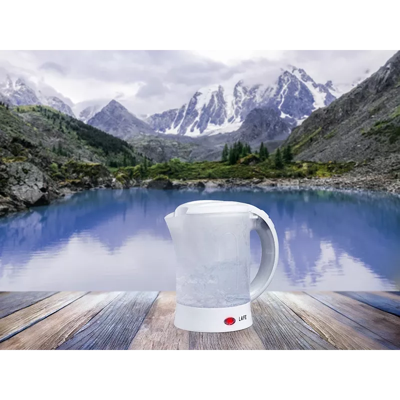 Electric kettle LAFE LAFCZA45865, stainless steel, 0.6 L, 600 W, light grey, hinged lockable lid