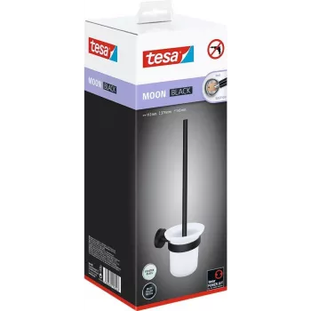 Tesa MOON BLACK - WC-Brush & Holder - Black - White - Glas - Metal - 112 mm - 145 mm