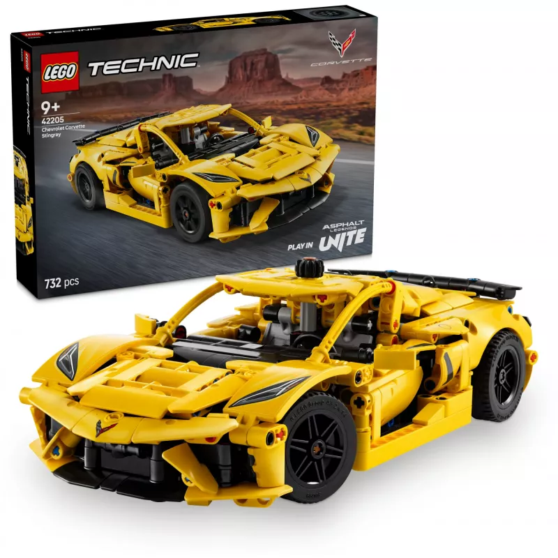 LEGO Technic Corvette Stingray 42205 2-in-1 convertible and coupe model, 732 pieces, 80×270×140 mm