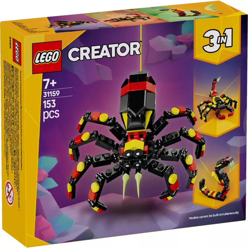 LEGO Creator 3-in-1 buildable spider model 31159 — 153 pieces, age 7+, 110×150×50 mm