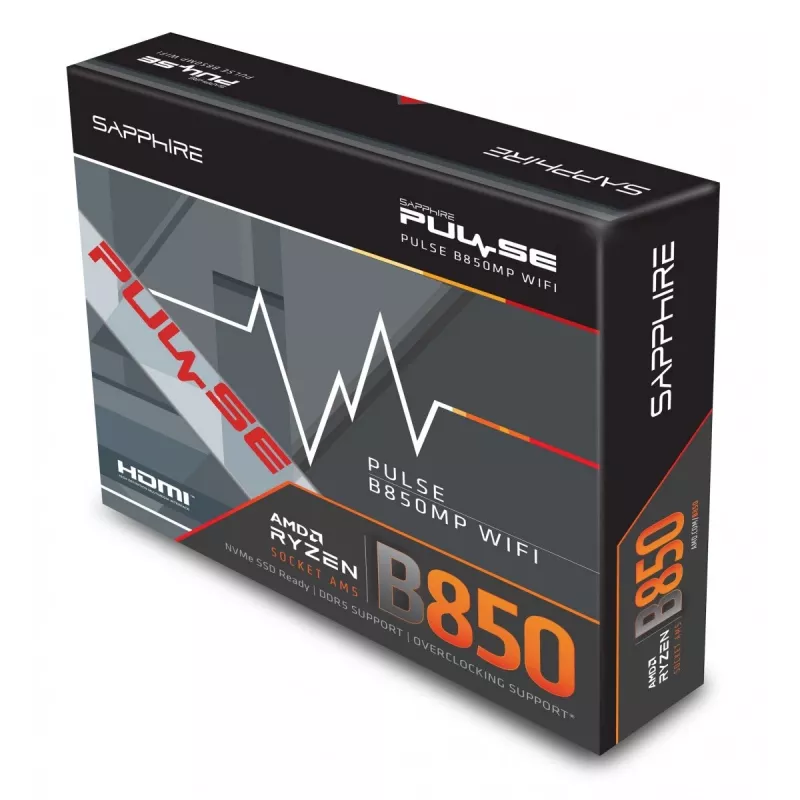 Motherboard Sapphire PULSE B850M WIFI — AMD B850 micro ATX, Socket AM5, DDR5 up to 7600 MHz, 4 DIMM, 192 GB, Wi‑Fi 6, 2.5GbE