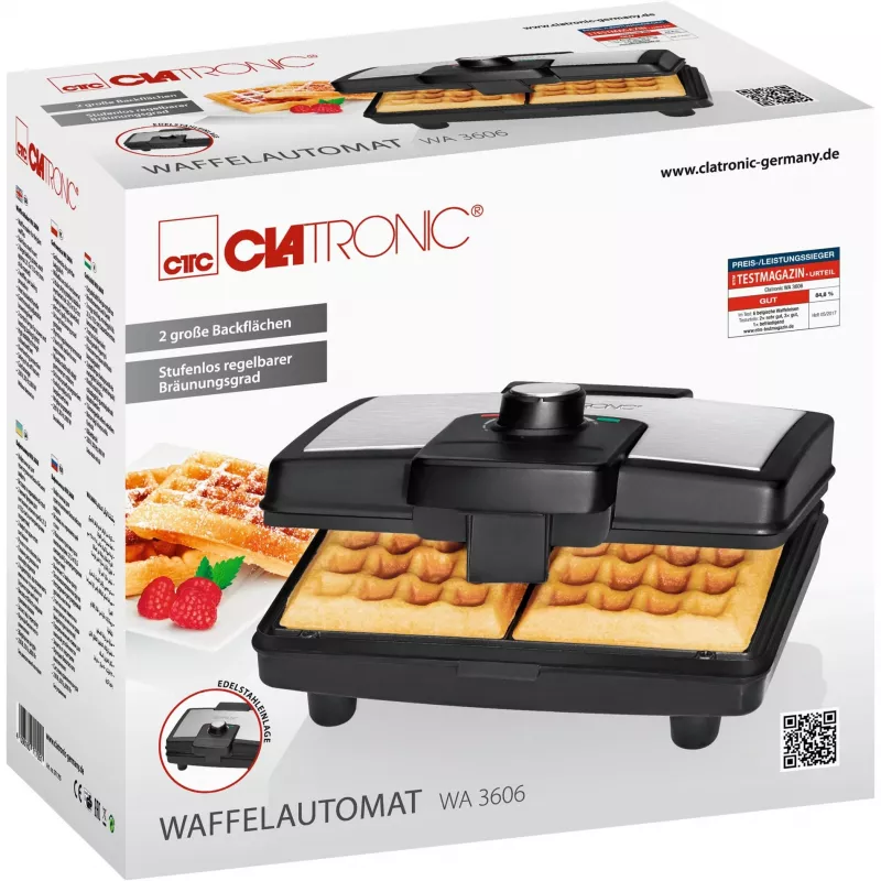 Clatronic WA 3606 waffle iron 2 waffle(s) Black,Stainless steel 800 W