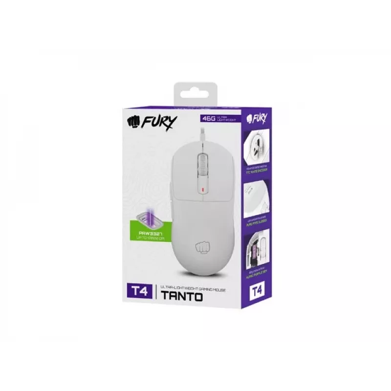 Gaming mouse Fury Tanto T4 — 12000 DPI, RGB, white, USB