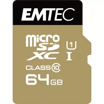 EMTEC Gold+ - Flash Memory Card (SD-Adapter inbegriffen) - 64GB - Class 10 - microSD - Gold (ECMSDM64GXC10GP)