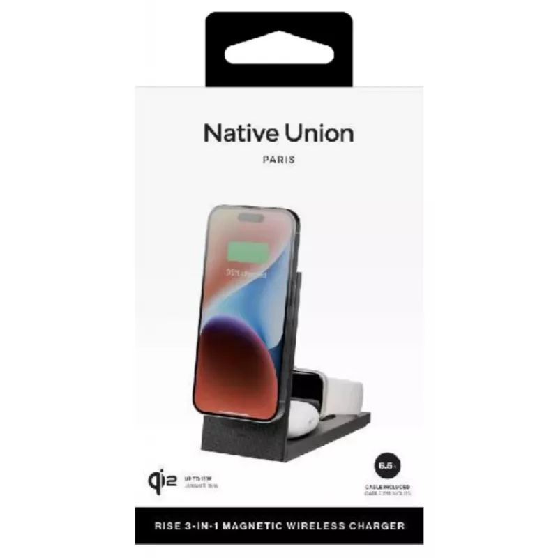 3‑In‑1 Qi2 Wireless Charger Native Union Rise Intl Black USB power supply included 2 m cable Indoor