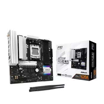 Motherboard ASROCK A620AM PRO RS WIFI AM5 microATX, AMD A620, 4×DDR5, Wi‑Fi, HDMI, DP, 3×M.2, 2×SATA, 7.1 audio, 1Gb LAN