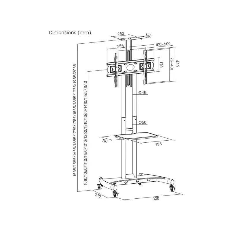 Art Mobile stand + mount for 32-70 inch TVs, 45 kg, S-12, VESA 600x400