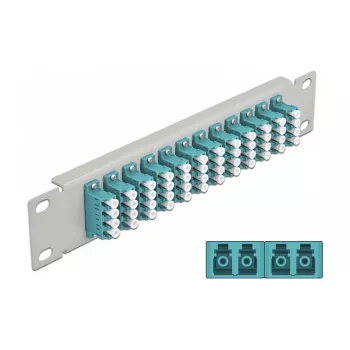 Fiber Optic Patch Panel DeLOCK 10 inch 12 Port LC Quad Aqua 1U Grey
