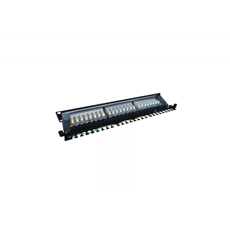 Patch Panel 19 24 Ports, CAT6, S / FTP, 1U, Cable Support, Black (complete)