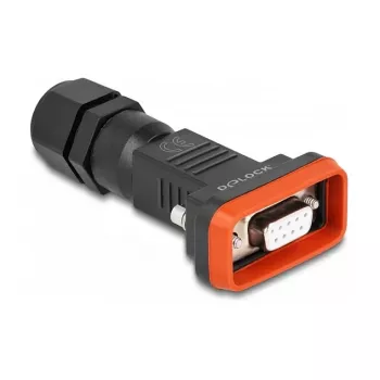 DeLOCK D-Sub 9 pin female IP67 waterproof connector black orange