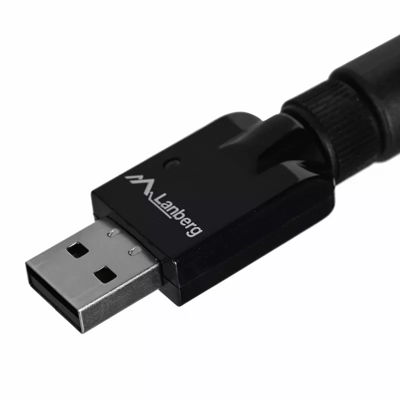 USB Wi‑Fi Adapter LANBERG NC-0300-WIE, USB 2.0, Dual External Antennas 5 dBi, WLAN 300 Mbps, Ethernet/WLAN, Black