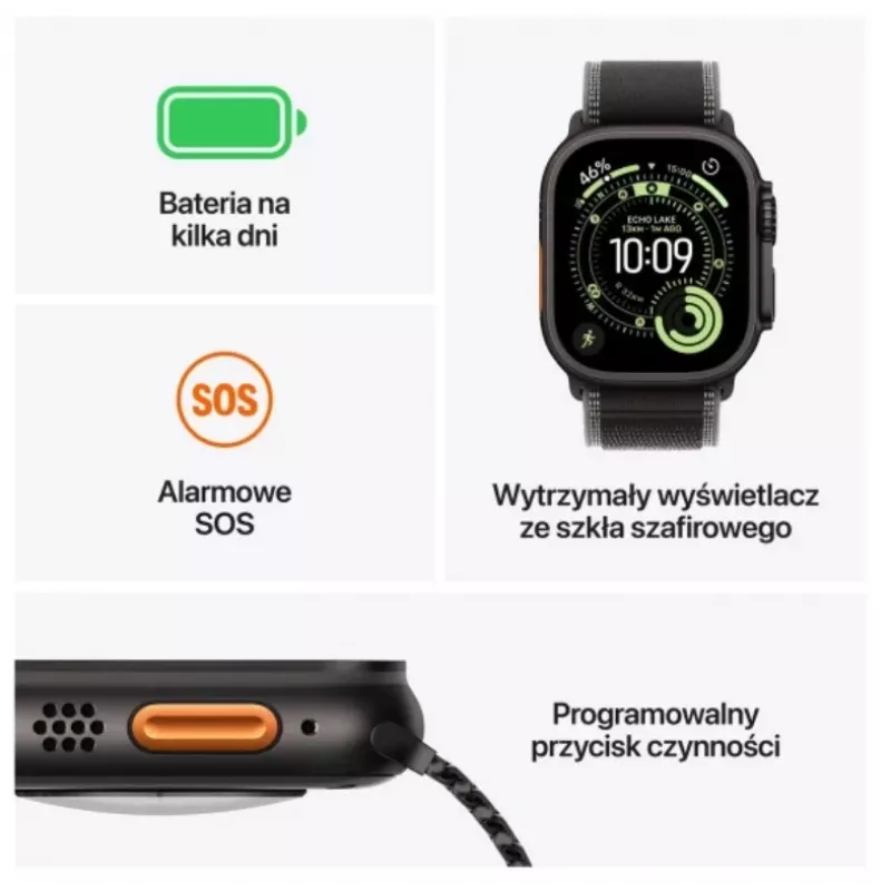 Smartwatch Apple Watch Ultra 3 GPS + Cellular 49mm Natural Titanium Case with Natural Titanium Milanese Loop — 64GB, OLED, 422×514, Waterproof 100m, Large