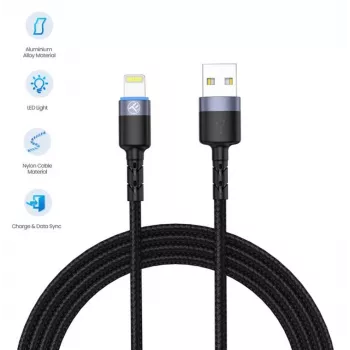 USB to Lightning data cable Tellur 1.2 m nylon braided black