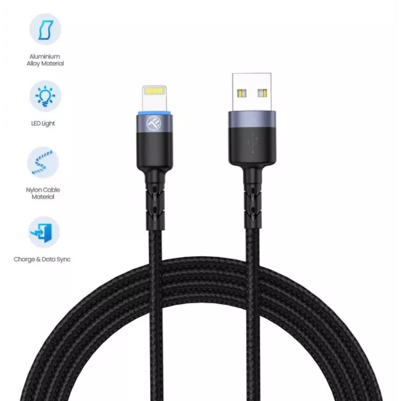 USB to Lightning data cable Tellur 1.2 m nylon braided black