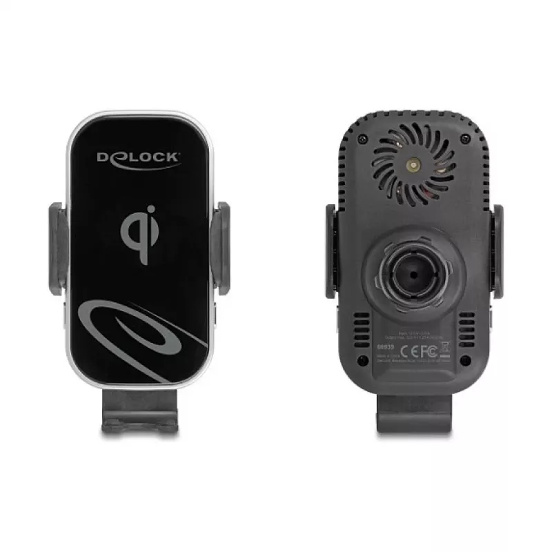 Active car holder DELOCK 66939 for mobile phones — suction cup mount, Black/Grey, wireless charging compatible