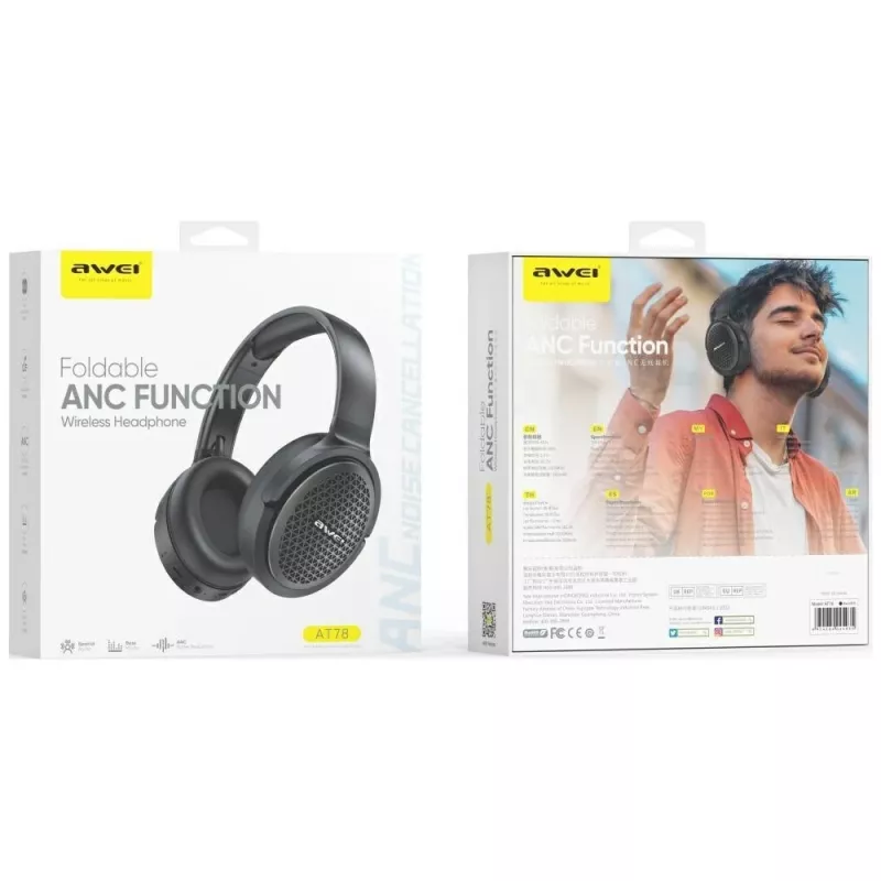 Awei Bluetooth headphones AT78 ANC ENC 6.0 — wireless over-ear headset with ANC and ENC, Bluetooth 6.0