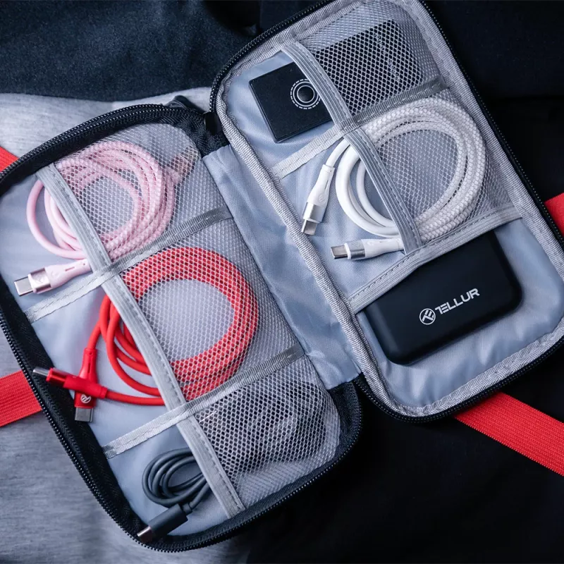 Cable organiser pouch Tellur TLL193011 — compact travel case for chargers, cables, adapters, black