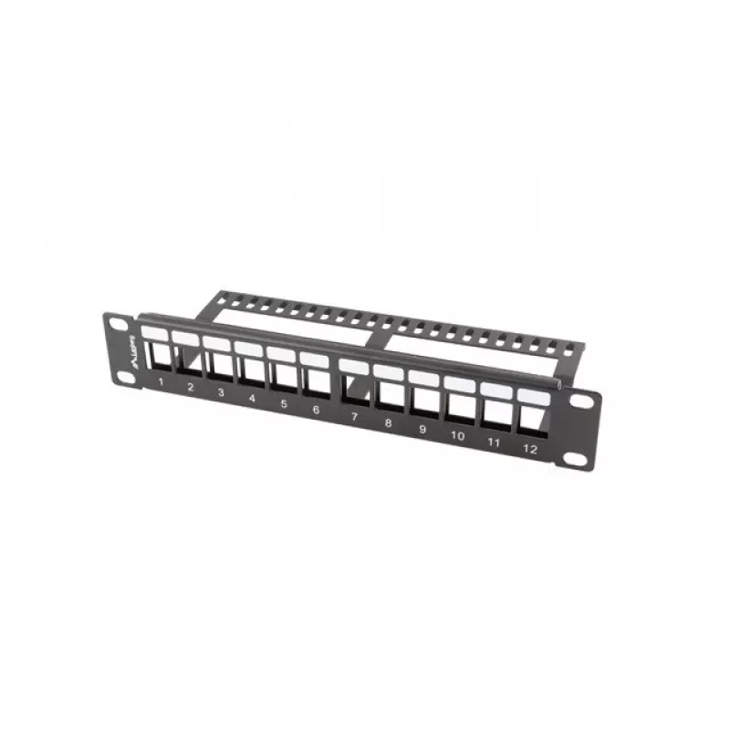 Rack blanking panel LANBERG PPKS-9112-B, 12-port, 1U, metal, grey, 254×44.5×99.3 mm