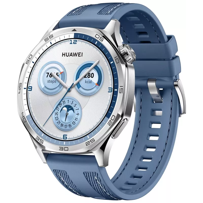 Smartwatch HUAWEI WATCH GT5 46mm — 1.43 inch AMOLED, GPS, 524 mAh, stainless steel case, blue woven band