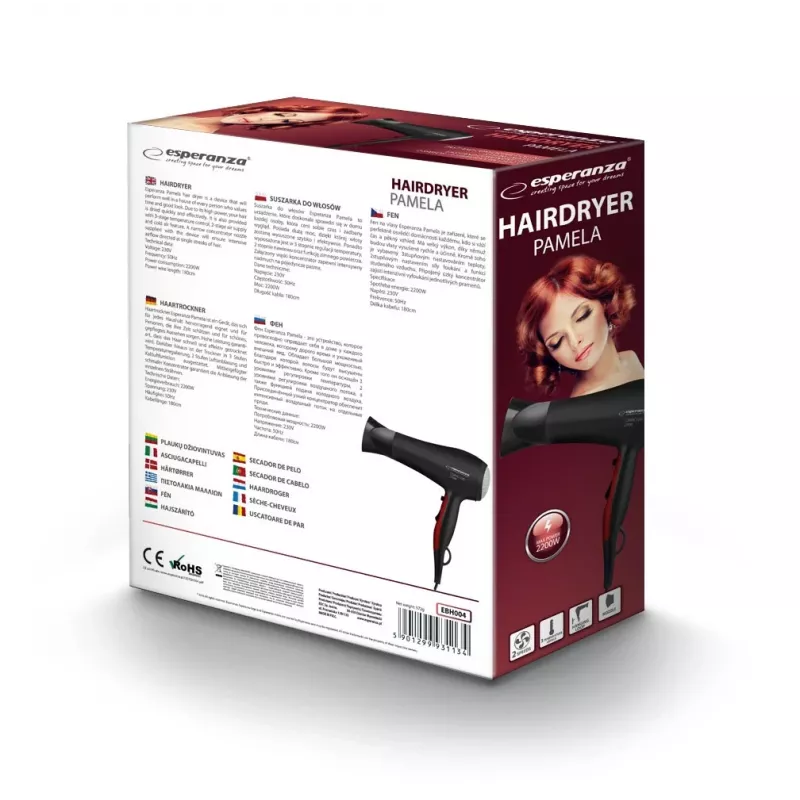 Esperanza Pamela EBH004K Hair Dryer, 2200 W, Black