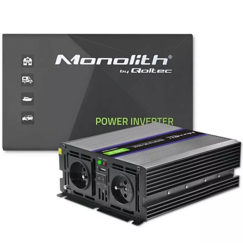 Power inverter QOLTEC Monolith 3000 MS Wave, 12V→230V, 1500/3000W, with USB