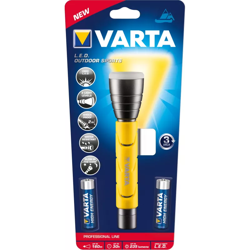 Varta 18628101421 - handheld flashlight - Black - Yellow - LED - 1 lamps - 235 lm - 160 m