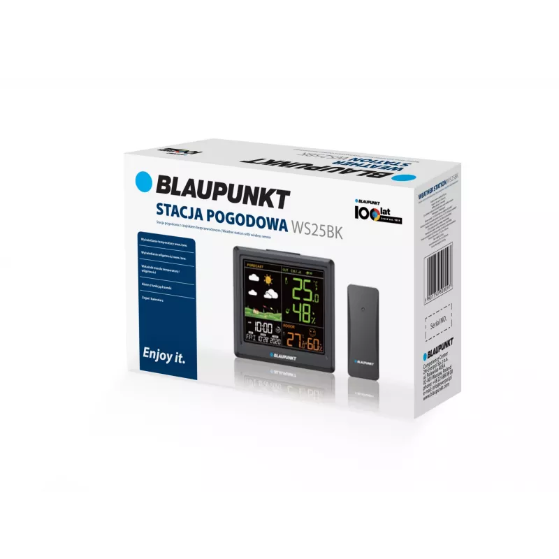 Weather station BLAUPUNKT WS25BK — indoor/outdoor temperature and humidity monitor, black, 1 sensor, LCD display