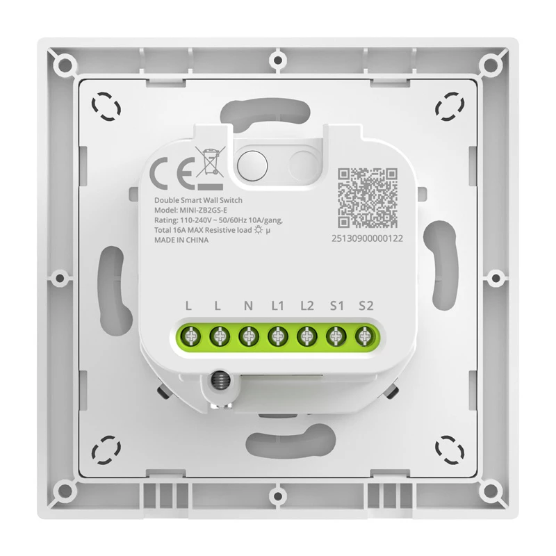 Wall-mounted ZigBee dual-channel smart switch Sonoff MINI-ZB2GS-E for two circuits, DIN/flush installation compatible