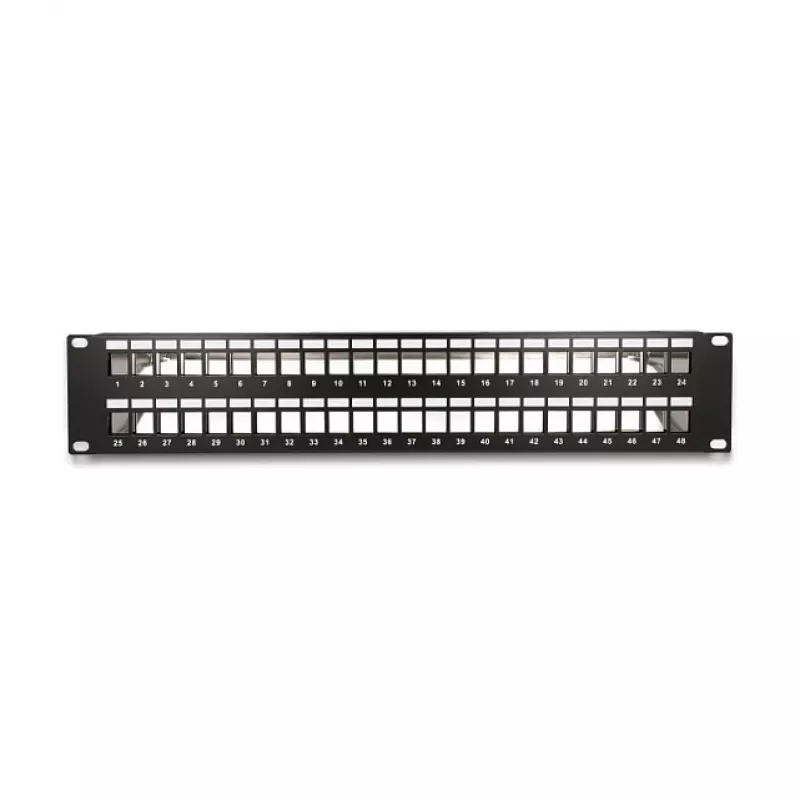 DeLOCK 19 inch Keystone Patch Panel 48 port with strain reliefs 2U black