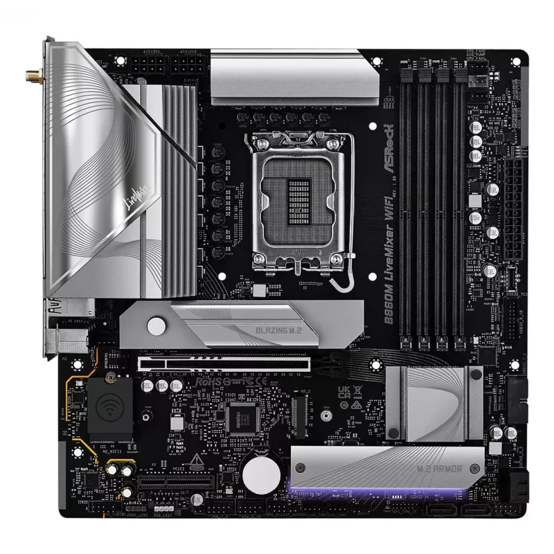 Motherboard ASRock B860M LiveMixer WiFi — Intel B860, LGA 1851, micro ATX, DDR5, 4x DIMM, Wi‑Fi 6E, 2.5Gb LAN