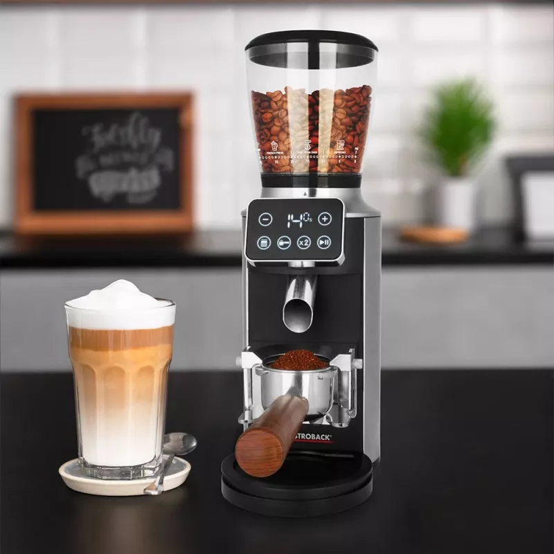 Burr coffee grinder GASTROBACK Design Pro Touch 30 — conical burr, 300 g hopper, 150 W, black/transparent