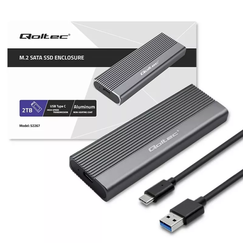Qoltec Enclosure for SSD M.2 drive,SATA,NGFF,USB C