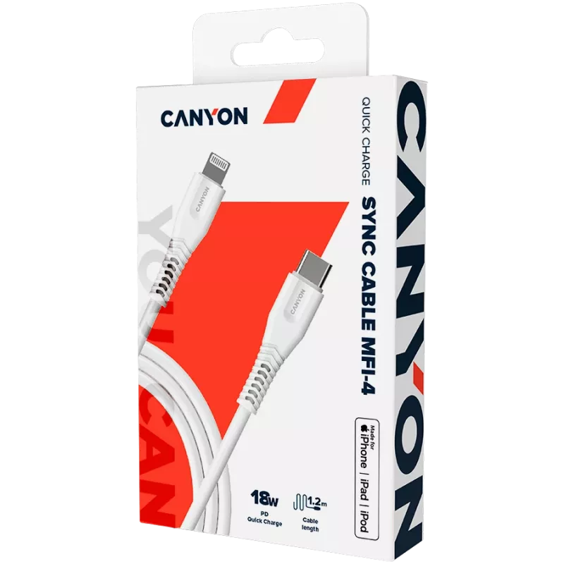 CANYON cable MFI-4 Type-C to Lightning 1.2m White