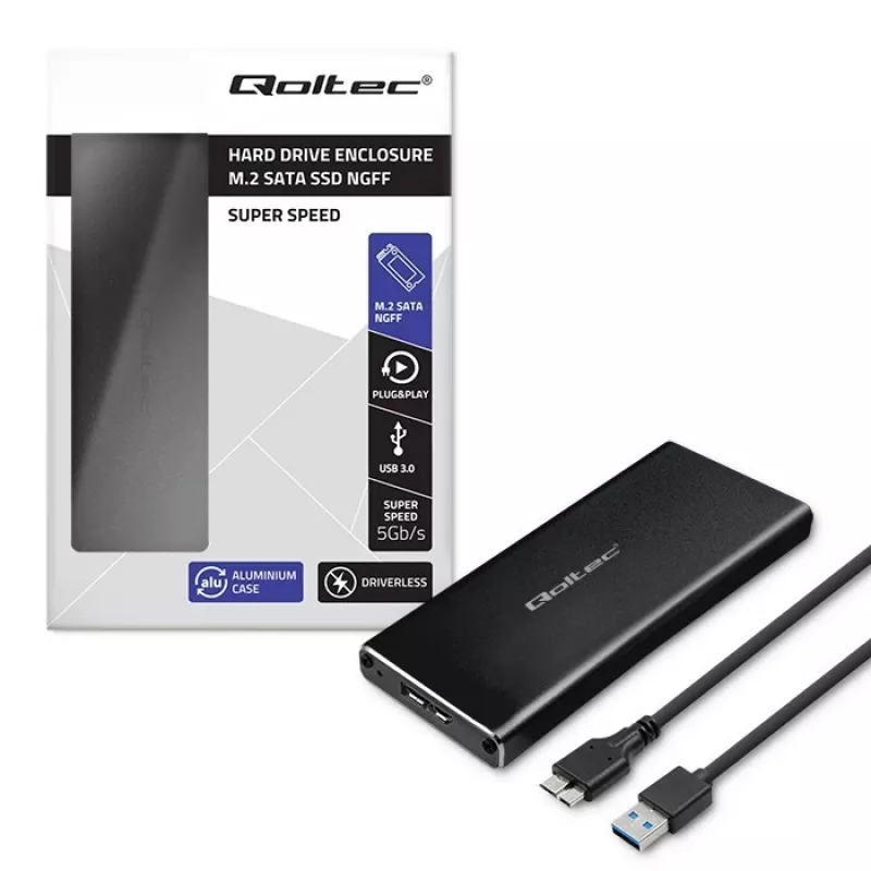 M.2 SATA SSD Enclosure QOLTEC 51854 USB 3.0 tool-free