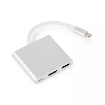 USB graphics adapter GEMBIRD A-CM-HDMIF-02-SV, HDMI output, up to 3840×2160, silver, 58.5×51×11.6 mm