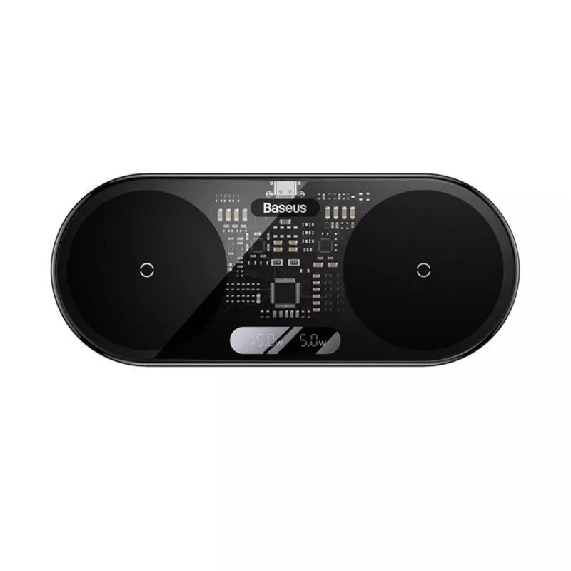 Baseus 2In1 20W Digital Led Display Headphones Black Wireless Charging