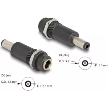 Adapter DELOCK DC 5.5x2.5 mm (female) to DC 5.5x2.1 mm (male), black