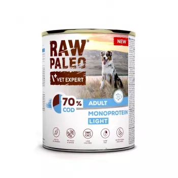 Wet dog food VETEXPERT Raw Paleo Cod Light Adult 800 g — canned, fish flavor, 11.3% protein, 1.7% fat