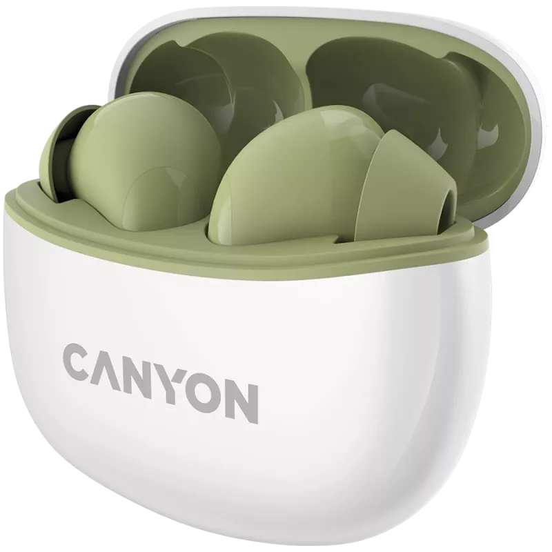 CANYON In-Ear Headphones TWS-5, Green Bluetooth 5.3, touch control, charging input: USB-C