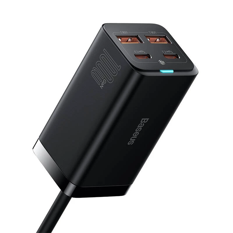 Baseus GaN3 Pro CCGP000101 Desktop Charger 100W, 2x USB-C + 2x USB-A, PD 3.0, QC 4.0+, 1.5 m cable, Black
