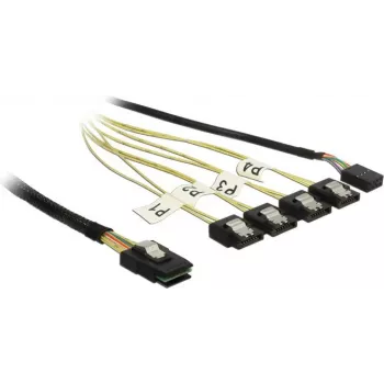 Internal Mini SAS to 4×SATA Cable DELOCK 1 m — Mini SAS SFF-8087 to 4×SATA 7-pin, Black/Silver/Yellow