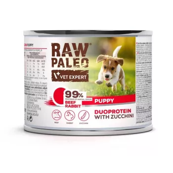 Wet dog food VETEXPERT RAW PALEO Duoprotein Beef & Rabbit Puppy 200g, 82.1% moisture, 9.8% protein, for junior dogs