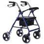 Four-wheel rollator walker with seat, blue/black