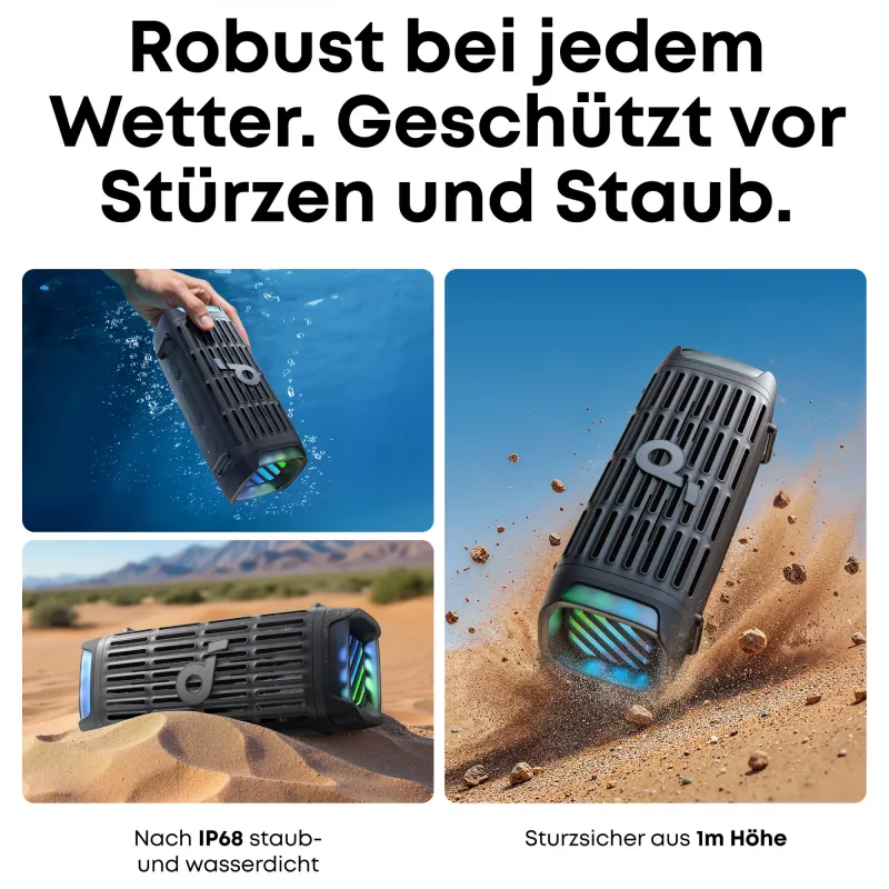 ANKER Soundcore Boom 3i black robuster Outdoor Bluetooth Speaker IP68 50W BassUp 16h Spielzeit Lichtshow TWS-Stereo
