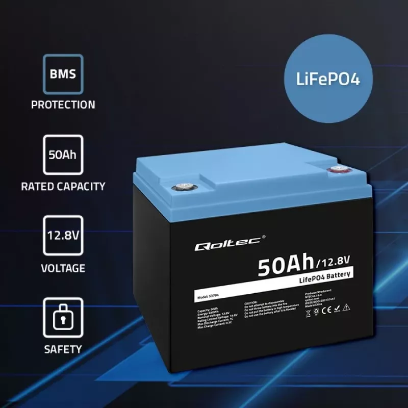 LiFePO4 battery QOLTEC 12.8V 50Ah (model 53704) for backup and energy storage